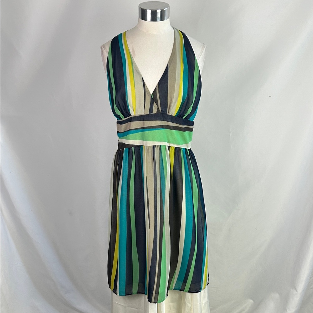 Banana Republic Gr Navy Multi Striped Halter Dress